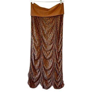 XCVI Maxi Skirt Ruched Gored Detail with Fold Over Waist Brown Black Floral   S